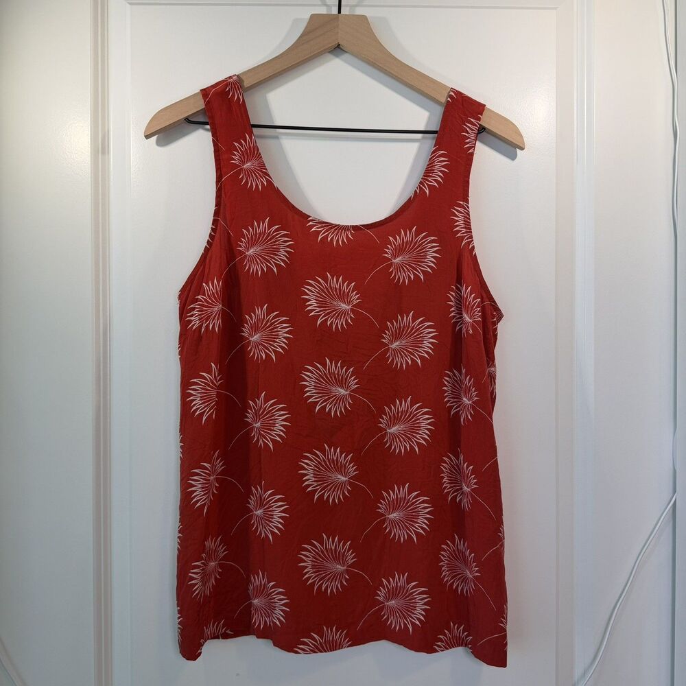 Madewell Silk Lookout Bow-Back Tank Top Women’s Large Red Palm Print 100% Silk